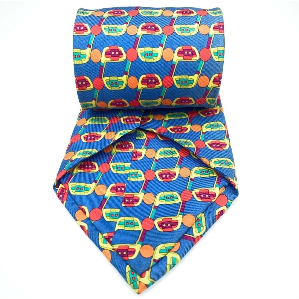 Nazareno Gabrielli Tie Blue Multicolor Golf Clubs Sport Woven Mens Silk Necktie - Picture 5 of 10